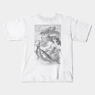 Fishing Scene Vintage Print Kids T-Shirt